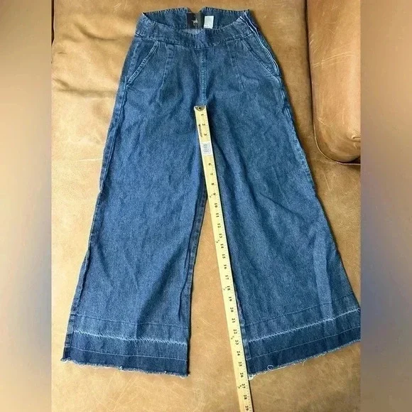 Loup Wide Leg Jeans Raw Hem Side Zip 100% Cotton Womens Size Small - Picture 5 of 13